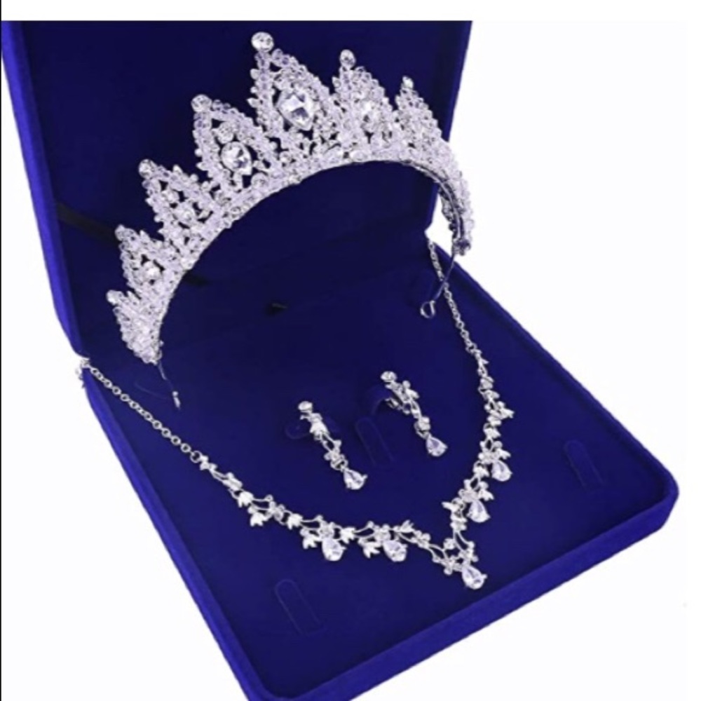 3pc tiara, crown necklace earrings set